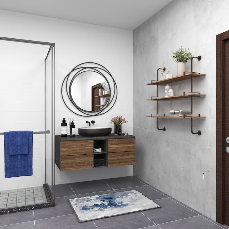 3 Level Wood Wall Shelf with Black Metal Brackets - Brown or Gray