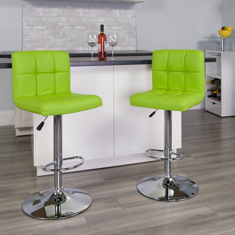 Contemporary Quilted Vinyl Adjustable Height Barstool with Chrome Base