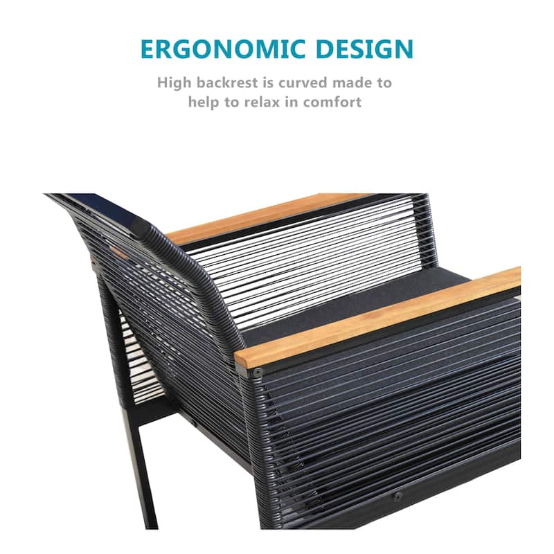 4-pc. Black Wicker Cord Patio Conversation Set