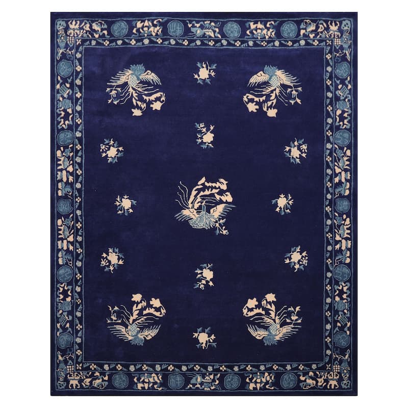 Navy Chinese Art Deco New Zealand Wool Hand Tufted Multi Size Oriental Area Rug LoomBloom