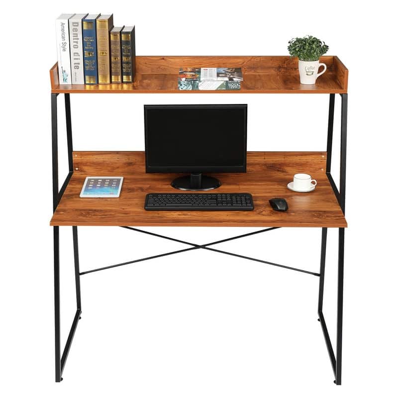 Vintage Color Particleboard Computer Desk With Shelf Layer