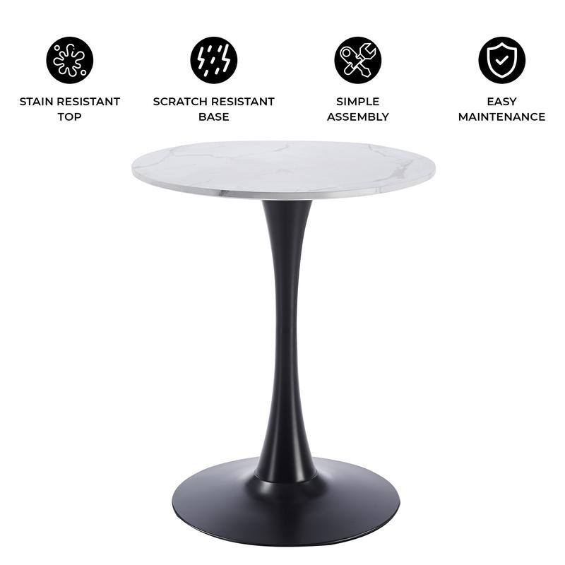 Bristol Modern Solid Wood Top Dining Table with Powder Coated Stainless Steel Pedestal Black Base for Home Kitchen or Restaurant