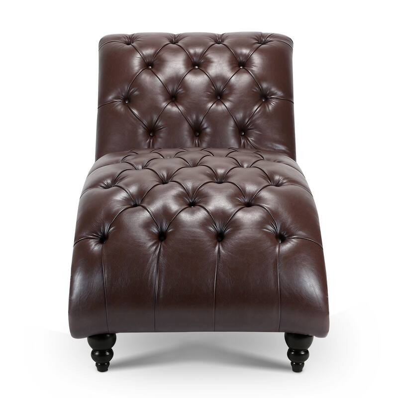 Dark Brown Modern 27.17" Upholstered Buttons Tufted Chaise Lounge Chair with Solid Wood Frame and Nailheads