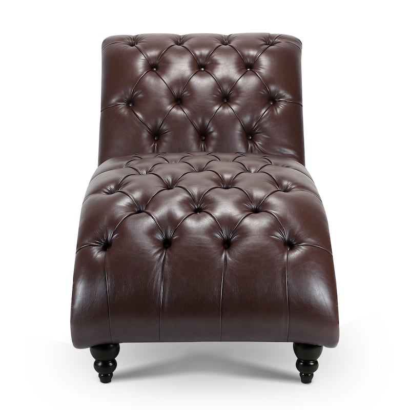 PU Tufted Armless Chaise Lounge with Nailhead Trim and Wood Legs