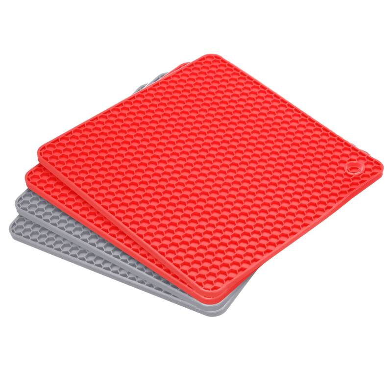 4pcs Trivet Mat Silicone Pot Holders Silicone Hot Pads -Light Grey&Red - Light Grey+Red