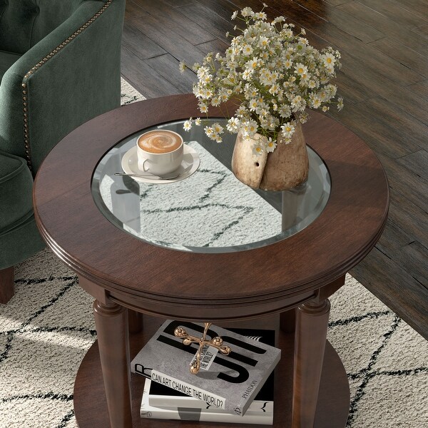 Nill Transitional Cherry Round Solid Wood Open Shelf Side Table by Furniture of America On Sale Bed Bath Beyond 30387921