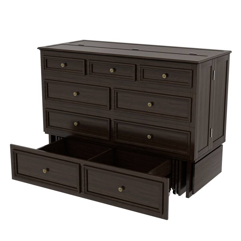 Solid Wood Murphy Bed Full Size with Storage | Space Saving Walnut Cabinet Bed with Easy Pull-Out Mechanism for Bedroom