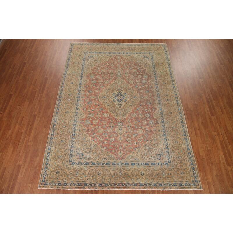 Hand Knotted Oriental 100% Wool Carpet Traditional Floral Pink Kashan Area Rug - 11' 11'' X 8' 8''