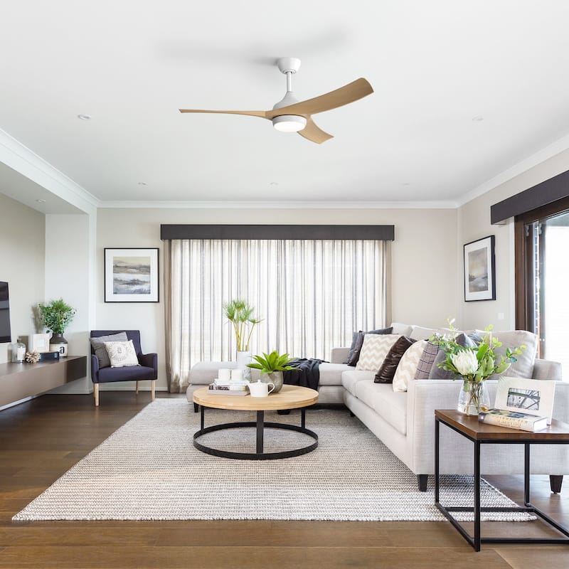 42“/52"/60"/48" Noiseless Walnut Wood Ceiling Fan with Remote Control, Integrated Light Optional