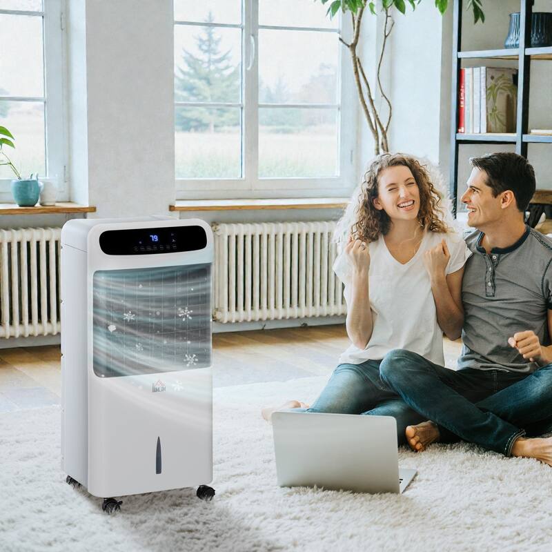 32 Inch Mobile Evaporative Air Cooler, 3-in-1 Ice Cooling Fan Humidifier with Remote, Timer, 3.2 Gal Tank