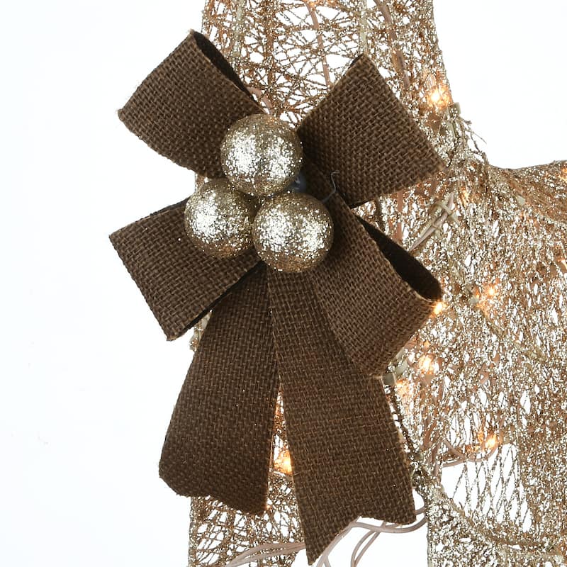National Tree Company 38 in. Pre-Lit Christmas Fawn and Doe Outdoor Decoration - Champagne - 38 in
