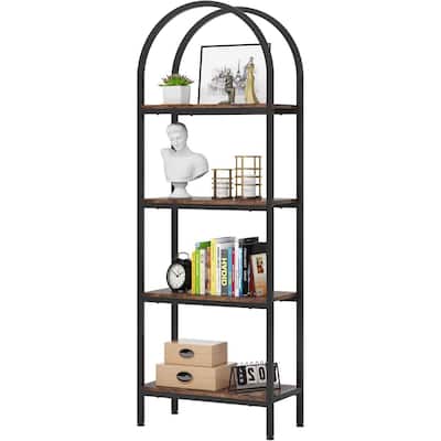 Modern Industrial Metal Wood Display Rack Bookcase with 4 Storage Shelves - 23.62” L* 11.81” W * 70.86” H