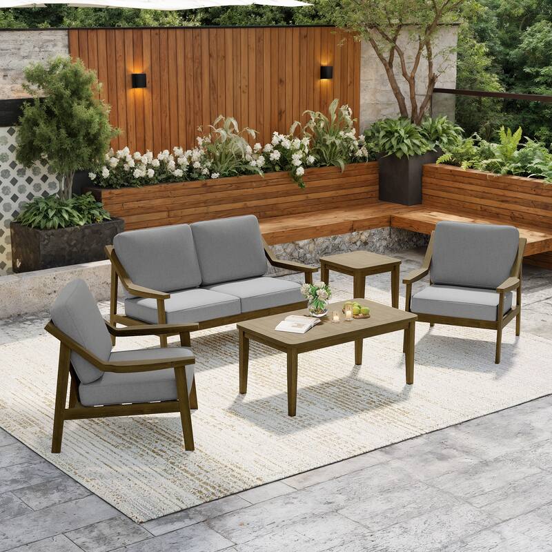 5-Piece Outdoor Sectional Wood Conversation Set with Table