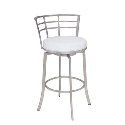 26" Modern Swivel Counter Height Bar Stool with Low Back Faux Leather Seat and Silver Iron Frame - 35" H x 20" W x 21" D