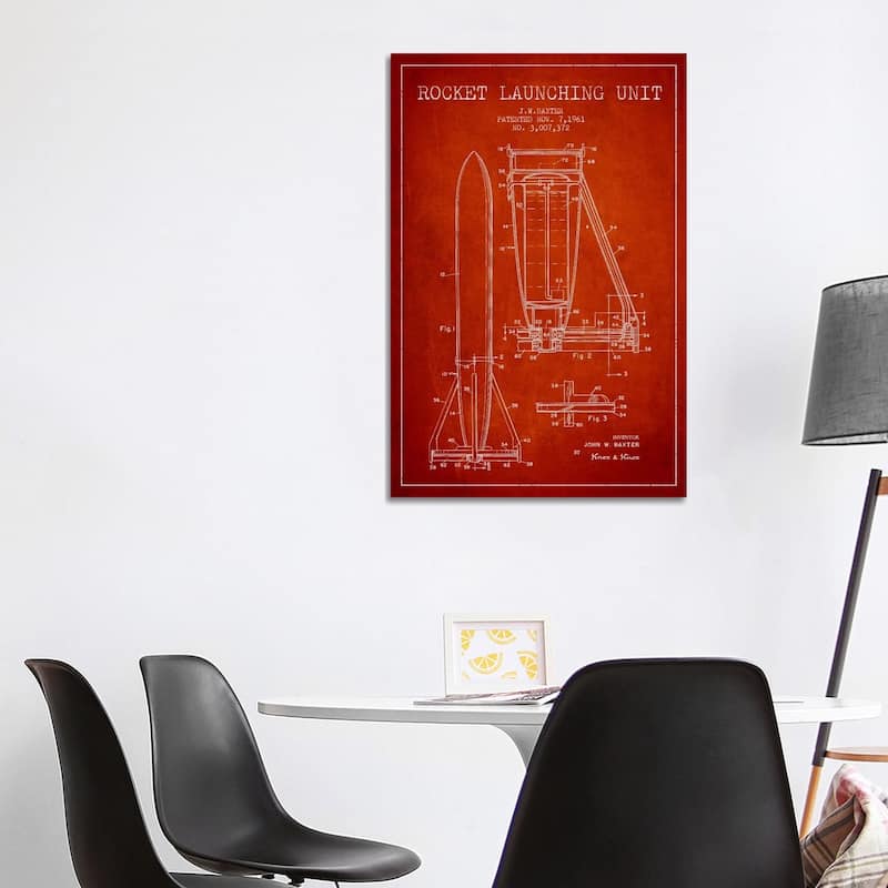 iCanvas "Rocket Unit Red Patent Blueprint" by Aged Pixel Canvas Print - 40x26x1.5