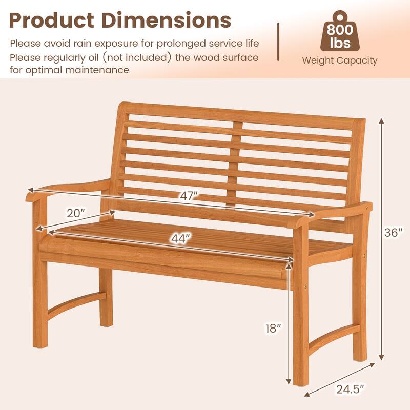 Gymax Teak Wood Outdoor Garden Bench w/800 lbs Capacity Slatted