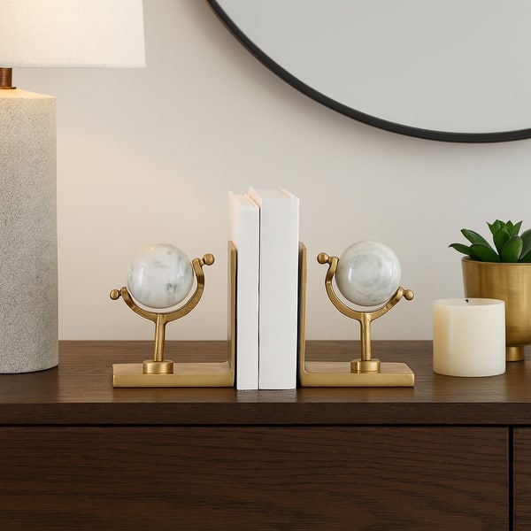 slide 2 of 13, Metal Marble Bookends Globe Sculpture Sphere (Set of 2) - 7" Gold - 11.25" Gold - 11.25"