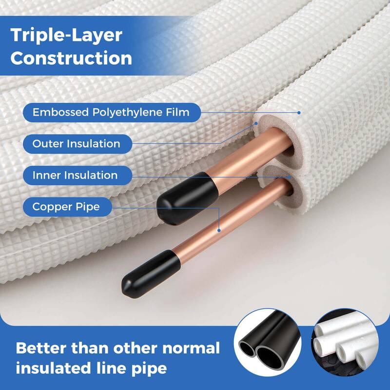 Costway 25/50 FT Air Conditioning Copper Tubing Hose Extension for