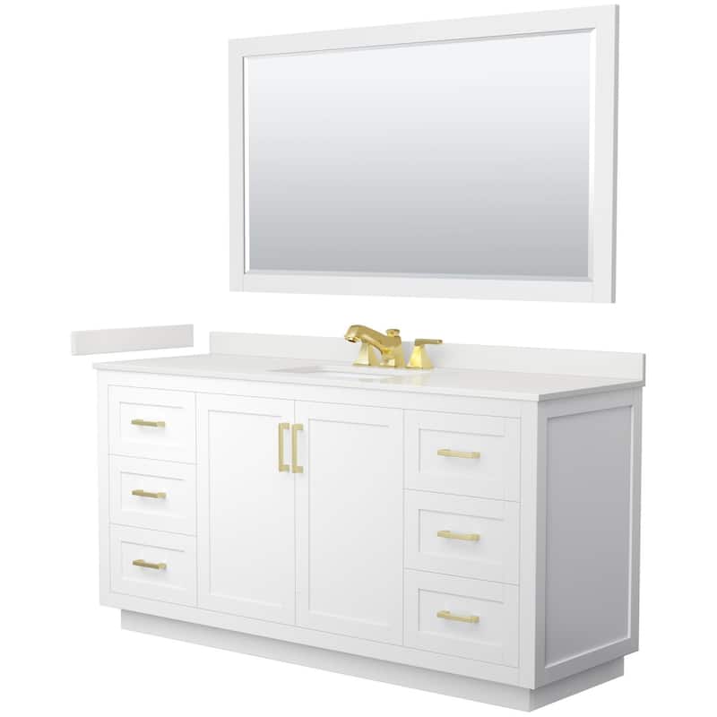 Wyndham Collection WCF292966S-QTZ-US3M58 Miranda 66" Free Standing - White / White Quartz Top / Brushed Gold Hardware