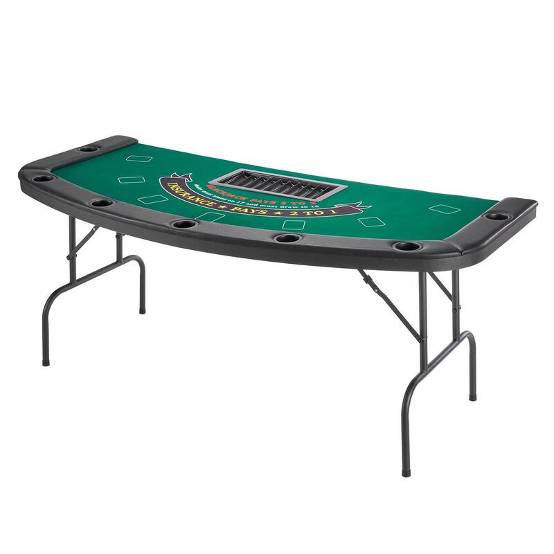 72 Inch Foldable Poker Table for 7 Players with Cup Holders & Felt Surface - 72.0 x 32.5 x 30.1 in
