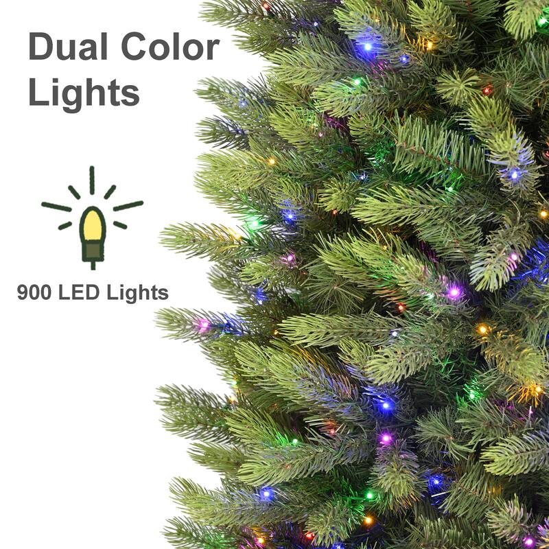 Puleo International 7.5' Pre-Lit Artificial Kensington Fir Slim Tree with 900 Dual-Color LED Lights