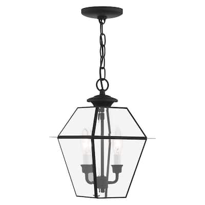 Livex Lighting 2-light Black Finish Outdoor Chain Lantern, 2285-04 - 9" SQ x 14" H