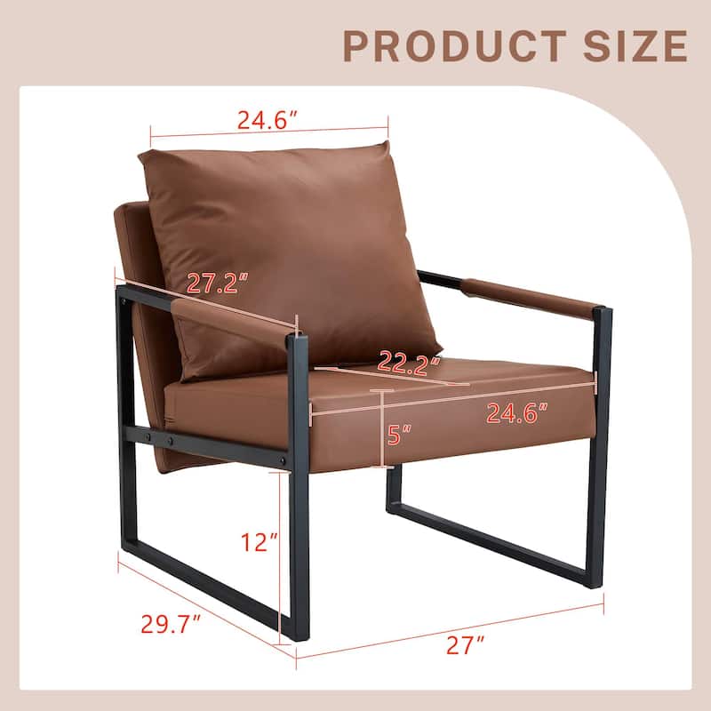 Set of 1 Classic PU Leather and Metal Frame Sofa -Ergonomically designed, a perfect blend of modern and industrial styles