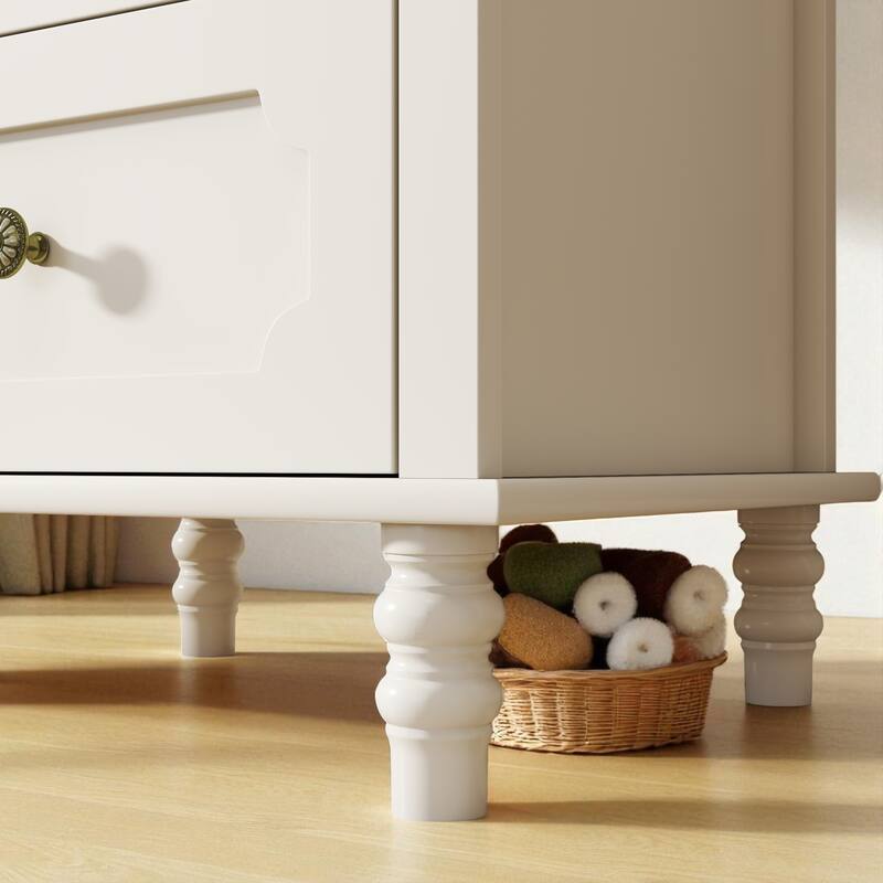 Modern Buffet Cabinet with Glass Doors and Double Drawer, Wooden Sideboard Storage Cupboard for Dining Room Entryway Hallway.
