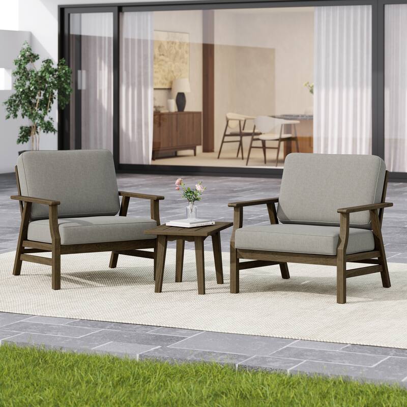 3-piece Cushioned Outdoor Club Chiars With Side Table - Light Camel/NaturalFrame - NaturalFrame