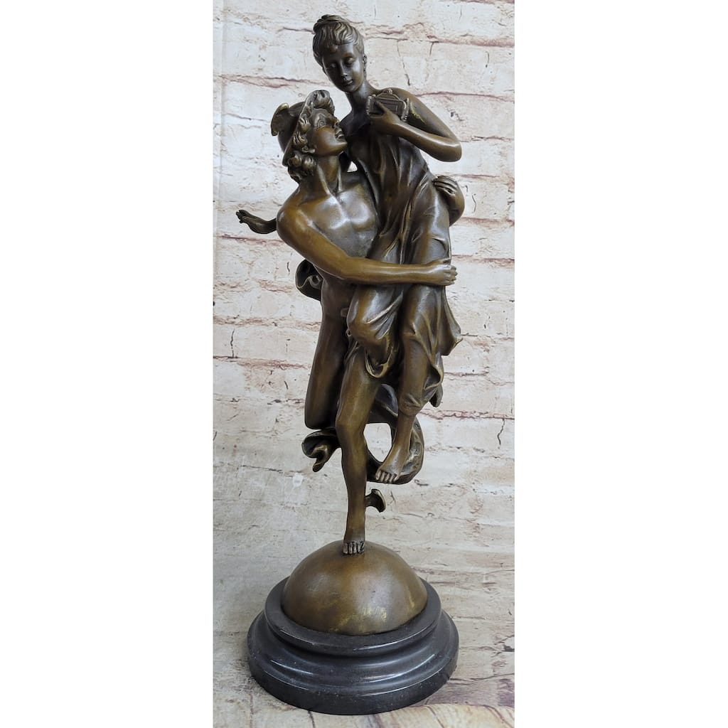 Hermes Flying Mercury And Pandora Bronze Sculpture Statue Figurine By Brousse