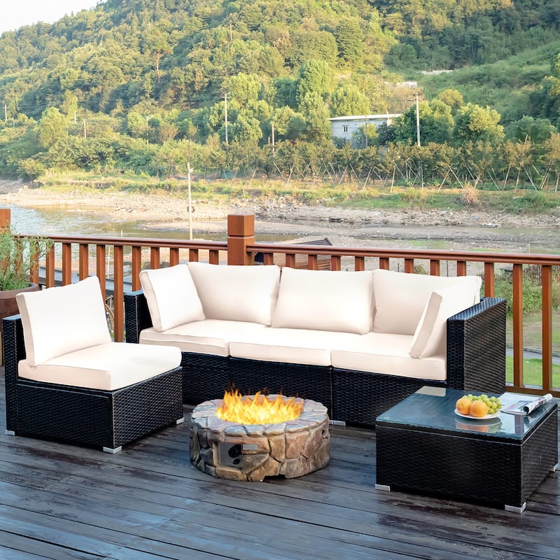 5 Pieces Patio Furniture Set Rattan Outdoor Sectional Conversation Set