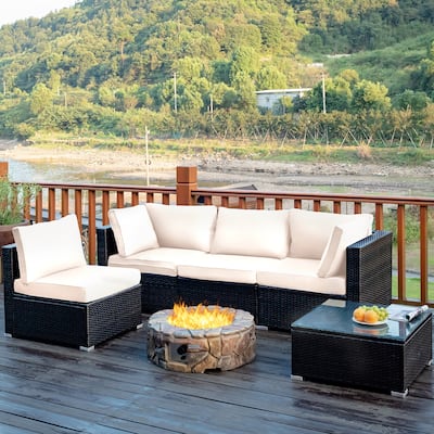 5 Pieces Patio Furniture Set Rattan Outdoor Sectional Conversation Set