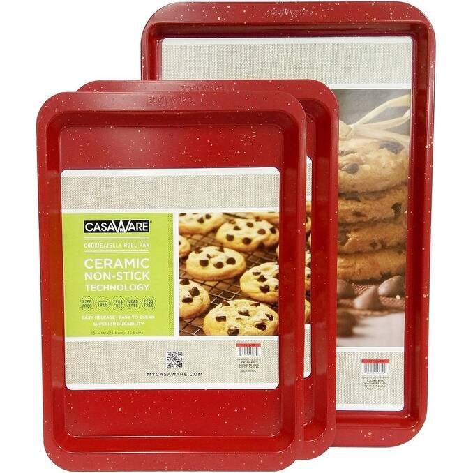 casaWare 3pc Multi-Size Cookie Sheet/Jelly Roll Pan Set - Red Granite