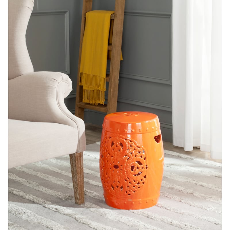 SAFAVIEH Sharareh Antique White Ceramic Decorative Garden Stool - Orange
