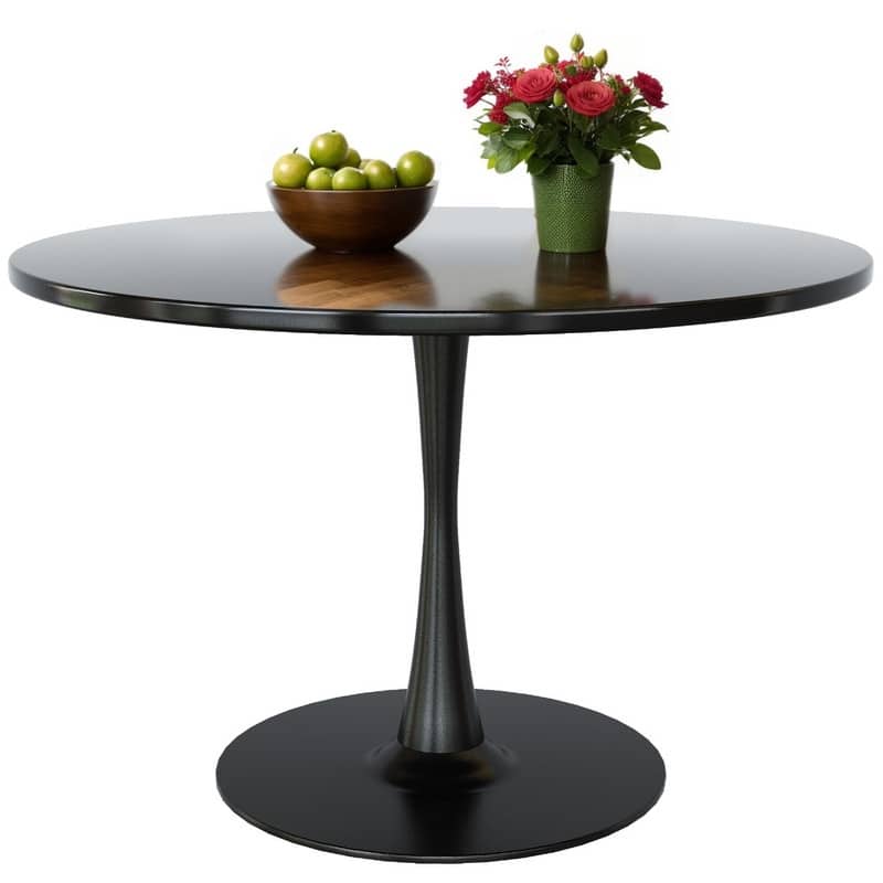 Grondin Mid-Century Modern Round Kitchen or Dining Table with Premium MDF Top and Steel Pedestal Base for Dining Room