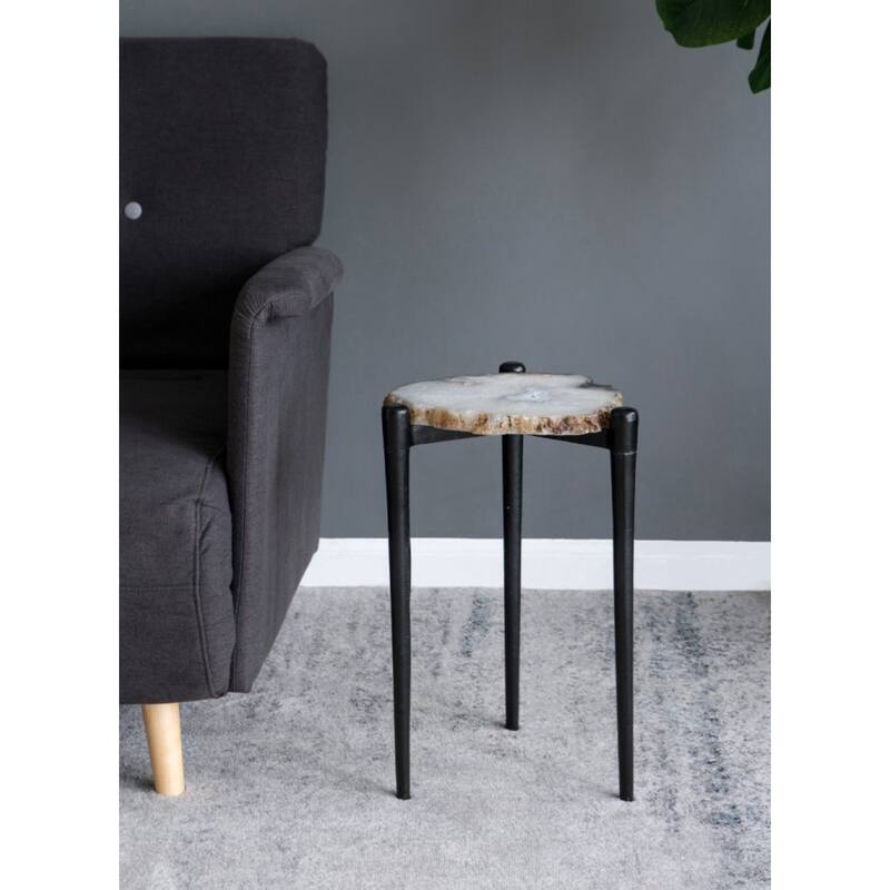 Agate Side Table with Metal Legs - 17.75" - Black and White
