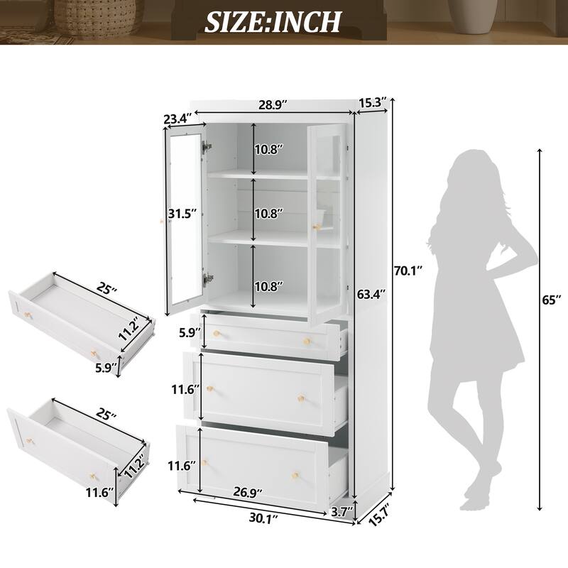 70" Bathroom Storage Cabinet with Adjustable Shelves