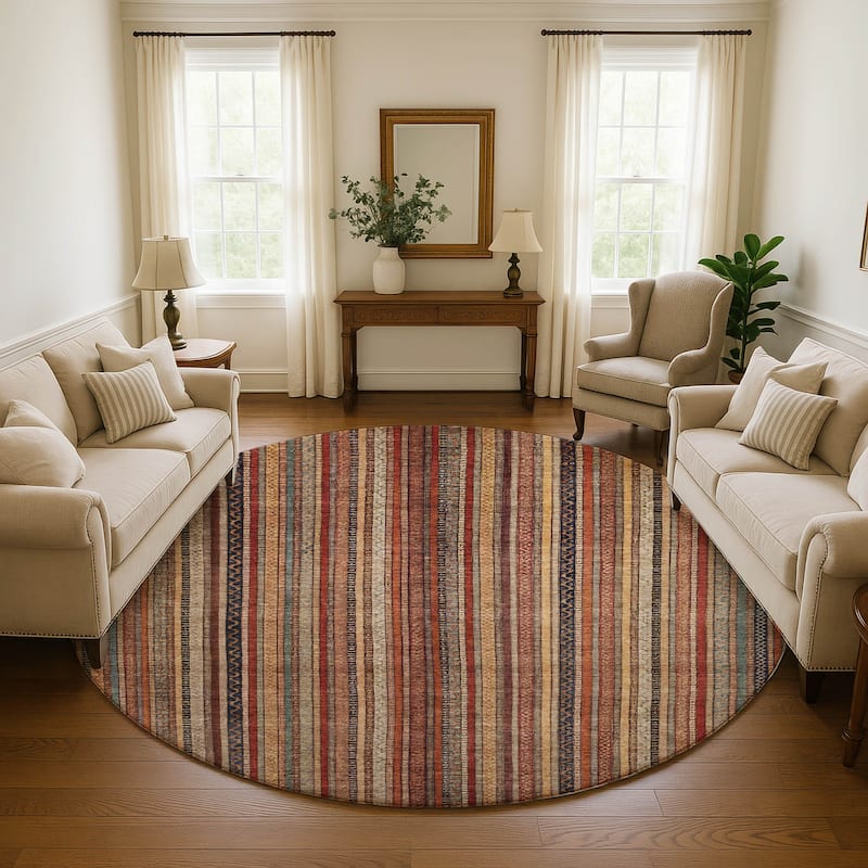 Premium Washable Super Soft Striped Mayfield Rug - Paprika - 8' x 8'