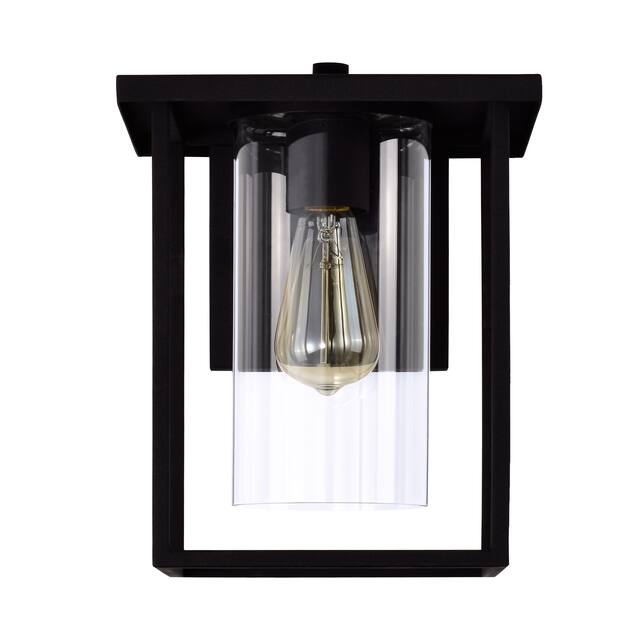 1-light Matte Black Outdoor Wall Sconce Lantern with Clear Glass Shade
