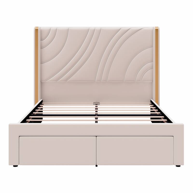Modern Velvet LED Bed Frame with Storage Drawers and RGB Lighting