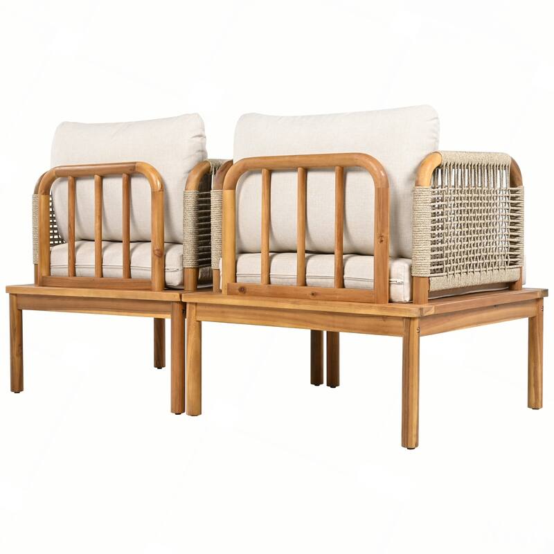 Outdoor Acacia Wood and Rope Club Chair with Cushions