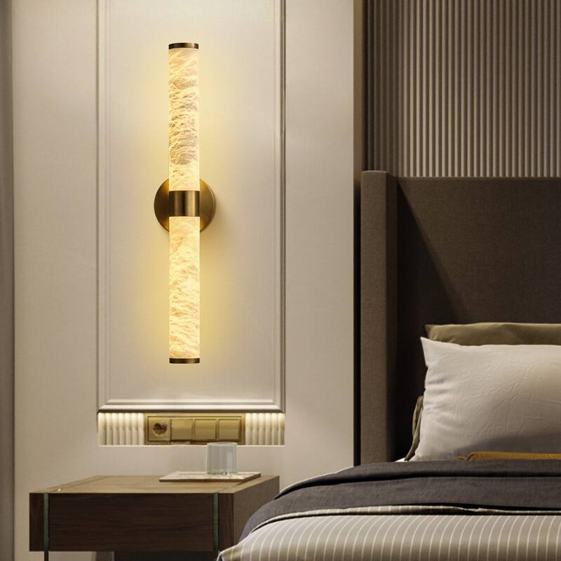 KAYLA 24 in. Modern Black Wall Sconces with Natural Alabaster Shade - Glod