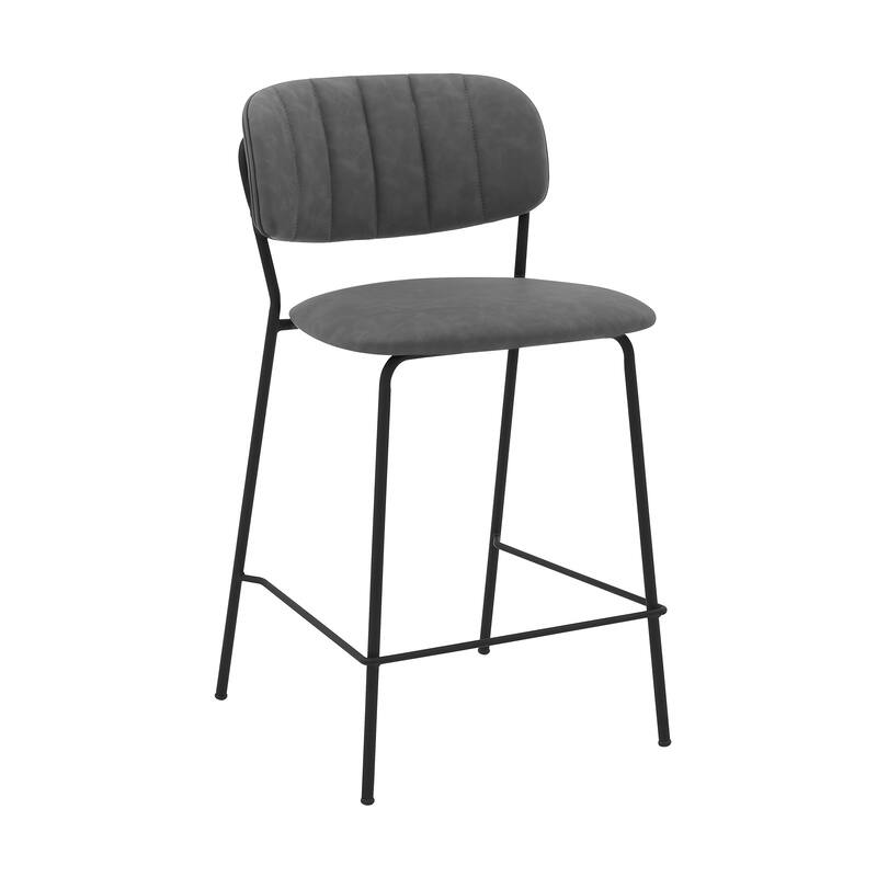 Carlo 26" Counter Stool, Gray Faux Leather and Black Metal - Counter Height