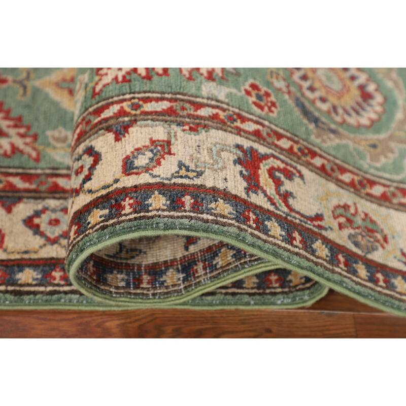 Light Green Kazak Runner Rug Handmade Oriental Wool Carpet - 2'1" x 5'11"