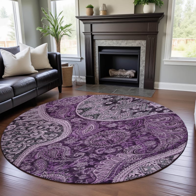 Premium Washable Super Soft Modern Paisley Mayfield Rug - Purple - 8' x 8'