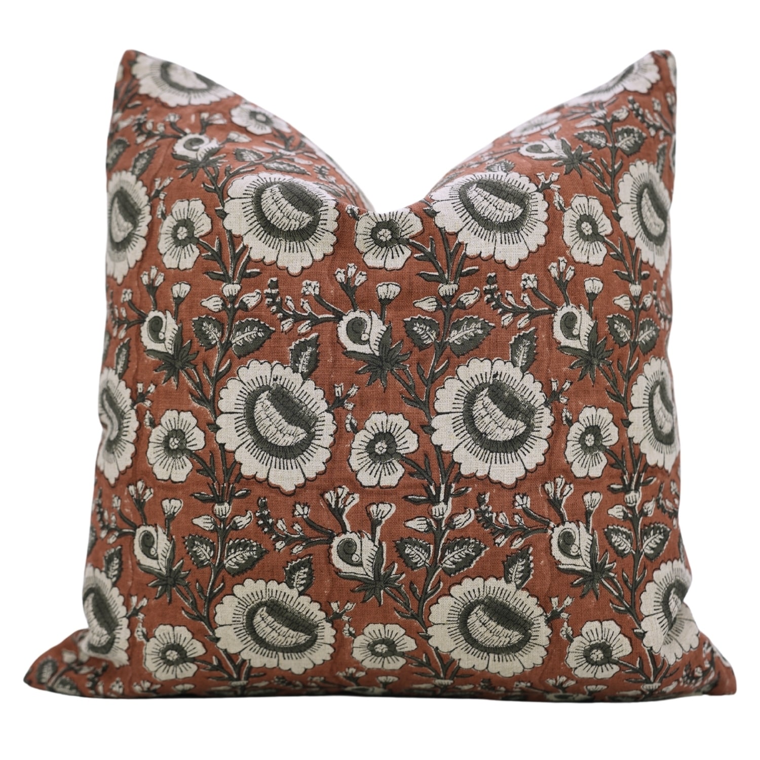 Fabdivine Pure Linen Sustainable Cushion Cover Floral Block Print for Sofa, Sun Flower