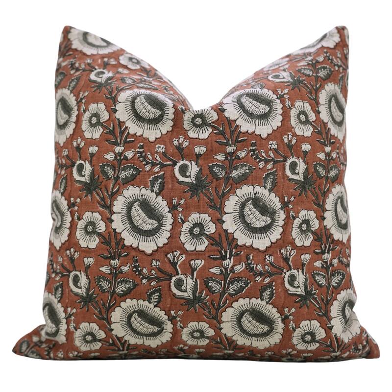 Fabdivine Floral Soft Handmade Cushion Cover for Gift Block Print Décor - Pillow Covers - 26" X 26" - Brown