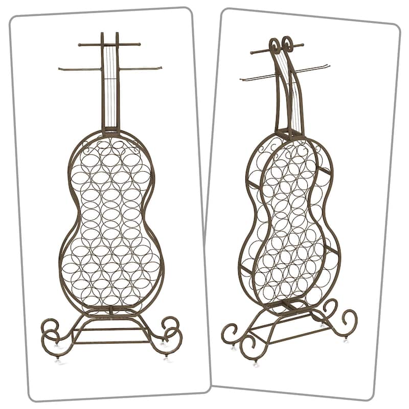 Vintage industrial style cello shape iron wine rack with wine glass holder and bottle holder