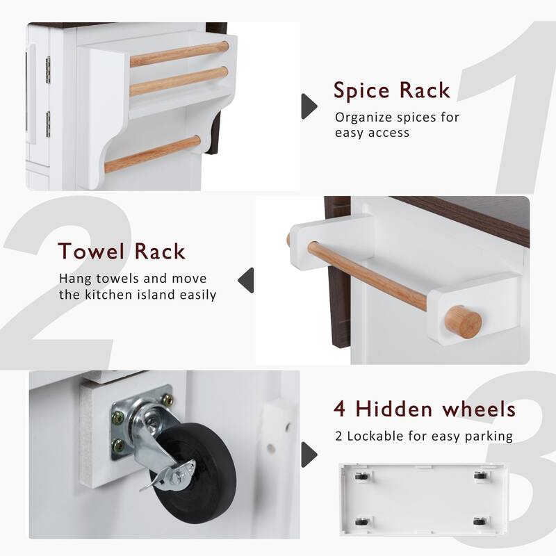 Farmhouse 54.9" Kitchen Island with Drop Leaf and Power Outlet, Stylish Storage Cart with Barn Doors