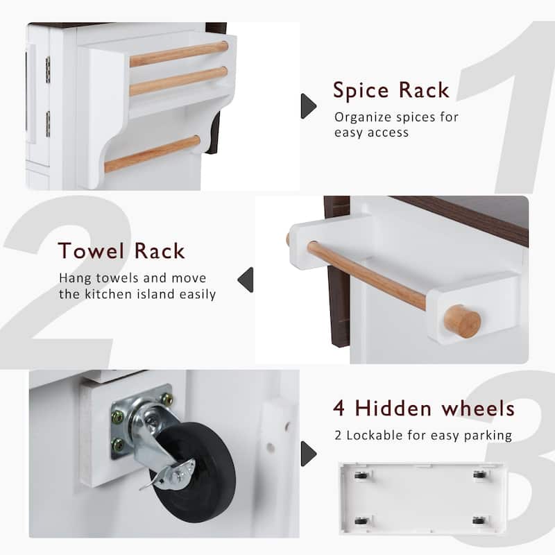 Kitchen Island with Drop Leaf, Kitchen Cabinet with Power Outlet, Kitchen Storage Cart with Double-Cross Barn Doors